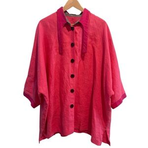 Vtg Version7 100% Linen Lagenlook Jacket Coral Pink Boxy Oversized XL USA Made